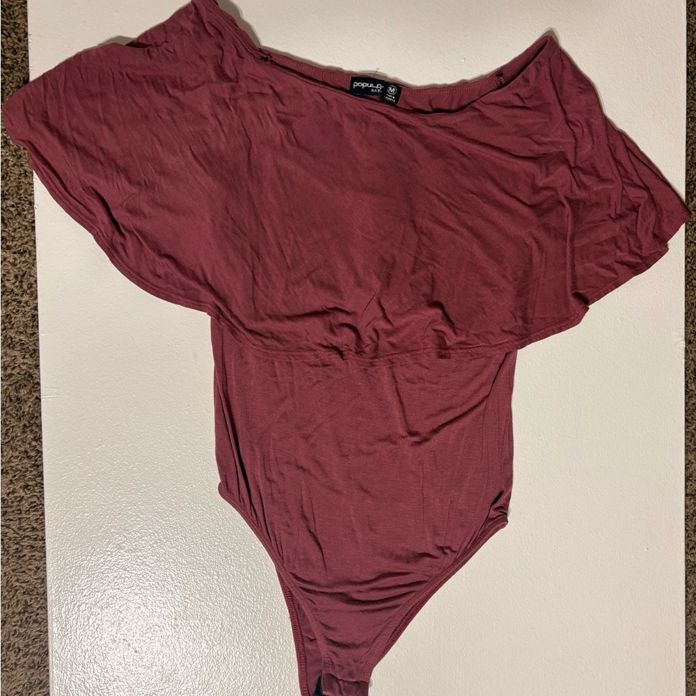 Popular Basics Off-Shoulder Burgundy-Rose Bodysuit